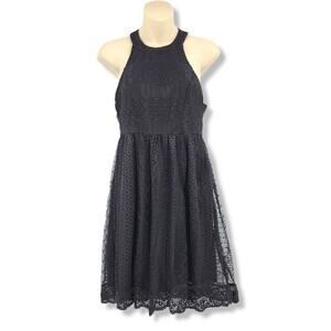 Vanity Black Lace Halter Dress Sleeveless‎ A-Line Fit and Flare Party Cocktail